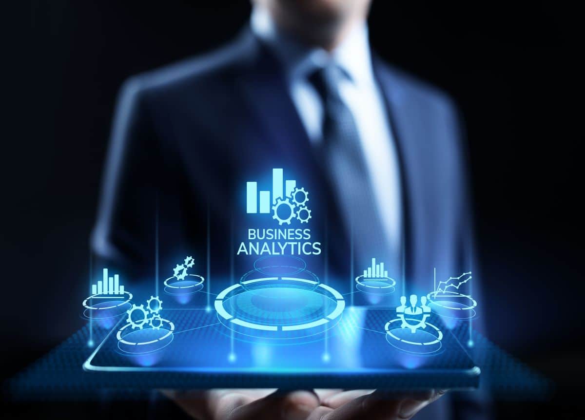 Business analytics intelligence analysis BI big data technology concept.